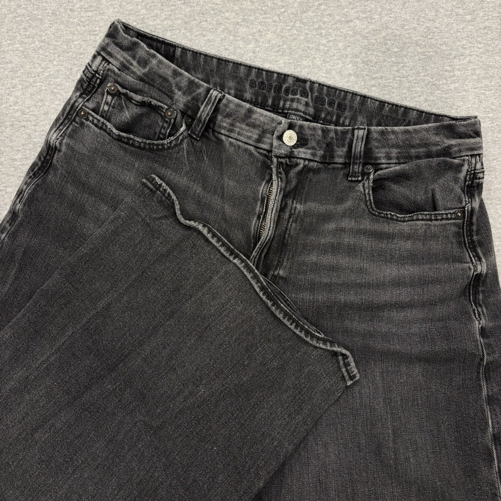 American Eagle Curvy Super High-Rise Baggy Wide Leg Jeans Womens 14 33x29 Gray